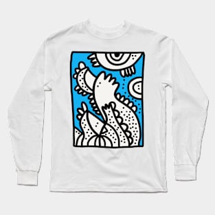 Happy Blue Doodle Graffiti Characters Long Sleeve T-Shirt